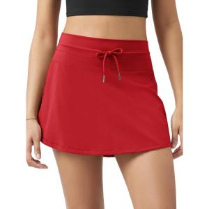 image:imageODODOS Womens Drawstring Tie Skirts Builtin Shorts Athletic Golf Tennis Skorts with Ball PocketRed