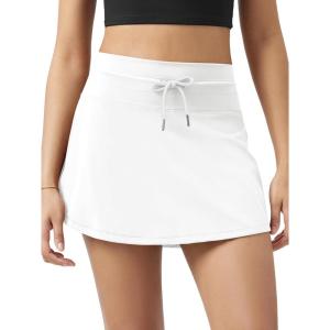 image:imageODODOS Womens Drawstring Tie Skirts Builtin Shorts Athletic Golf Tennis Skorts with Ball PocketWhite
