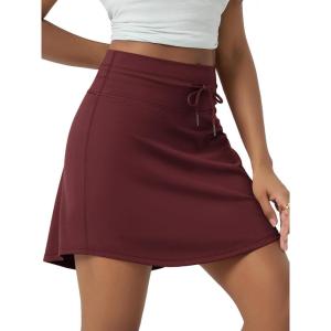 image:imageODODOS Womens Drawstring Tie Skirts Long 17  Builtin Shorts Athletic Golf Tennis Skorts with Ball PocketBurgundy