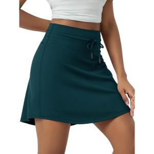 image:imageODODOS Womens Drawstring Tie Skirts Long 17  Builtin Shorts Athletic Golf Tennis Skorts with Ball PocketForest Teal