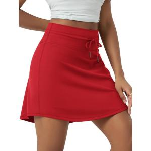 image:imageODODOS Womens Drawstring Tie Skirts Long 17  Builtin Shorts Athletic Golf Tennis Skorts with Ball PocketRed