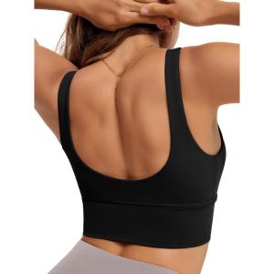 image:imageODODOS Womens Longline UBack Sports Bra VNeck Padded Yoga Workout Wirefree Tank TopBlack