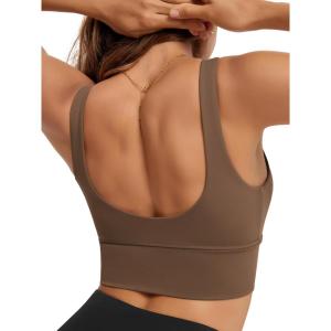image:imageODODOS Womens Longline UBack Sports Bra VNeck Padded Yoga Workout Wirefree Tank TopBrunette