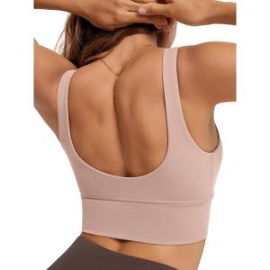 image:imageODODOS Womens Longline UBack Sports Bra VNeck Padded Yoga Workout Wirefree Tank TopDusty Pink