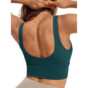 image:imageODODOS Womens Longline UBack Sports Bra VNeck Padded Yoga Workout Wirefree Tank TopForest Teal