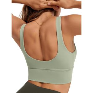 image:imageODODOS Womens Longline UBack Sports Bra VNeck Padded Yoga Workout Wirefree Tank TopLime Stone