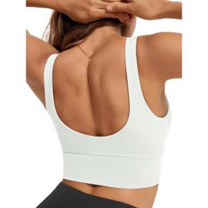 image:imageODODOS Womens Longline UBack Sports Bra VNeck Padded Yoga Workout Wirefree Tank TopPorcelain White