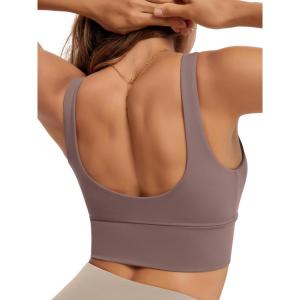 image:imageODODOS Womens Longline UBack Sports Bra VNeck Padded Yoga Workout Wirefree Tank TopPurple Taupe