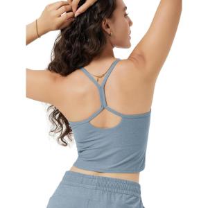 image:imageODODOS Womens Slim Racerback Cropped Tank  odSTRATUM Tech Sports Bra Ultra Soft UPF 50 Cami Top with Builtin BraDusty Blue Heather