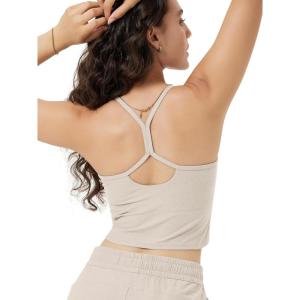 image:imageODODOS Womens Slim Racerback Cropped Tank  odSTRATUM Tech Sports Bra Ultra Soft UPF 50 Cami Top with Builtin BraEcru Heather