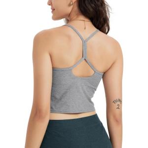 image:imageODODOS Womens Slim Racerback Cropped Tank  odSTRATUM Tech Sports Bra Ultra Soft UPF 50 Cami Top with Builtin BraGrey Heather