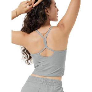 image:imageODODOS Womens Slim Racerback Cropped Tank  odSTRATUM Tech Sports Bra Ultra Soft UPF 50 Cami Top with Builtin BraPale Grey Heather