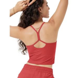 image:imageODODOS Womens Slim Racerback Cropped Tank  odSTRATUM Tech Sports Bra Ultra Soft UPF 50 Cami Top with Builtin BraRed Heather
