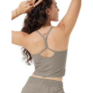 image:imageODODOS Womens Slim Racerback Cropped Tank  odSTRATUM Tech Sports Bra Ultra Soft UPF 50 Cami Top with Builtin BraWarm Grey Heather