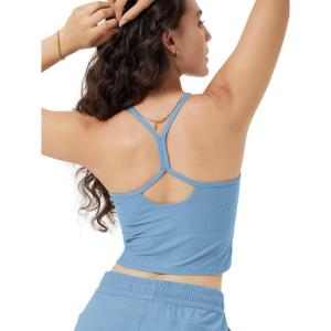 image:imageODODOS Womens Slim Racerback Cropped Tank  odSTRATUM Tech Sports Bra Ultra Soft UPF 50 Cami Top with Builtin BraWashed Denim Heather