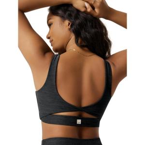 image:imageODODOS Womens Twisted Back Sports Bra  UltraSoft odSTRATUM Tech Open Back Bra Medium Support with Removable PadsBlack Heather