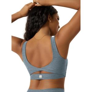 image:imageODODOS Womens Twisted Back Sports Bra  UltraSoft odSTRATUM Tech Open Back Bra Medium Support with Removable PadsDusty Blue Heather