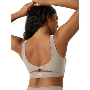 image:imageODODOS Womens Twisted Back Sports Bra  UltraSoft odSTRATUM Tech Open Back Bra Medium Support with Removable PadsMocha Heather