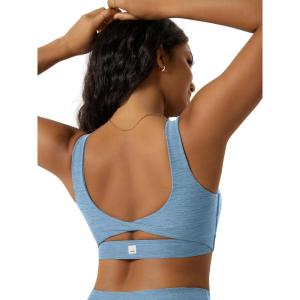 image:imageODODOS Womens Twisted Back Sports Bra  UltraSoft odSTRATUM Tech Open Back Bra Medium Support with Removable PadsWashed Denim Heather