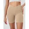 image:imageODODOS Cloud Feeling Cross Waist Yoga Shorts with Pockets for Women 6 Crossover High Waist Lounge Biker ShortsBeige