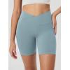 image:imageODODOS Cloud Feeling Cross Waist Yoga Shorts with Pockets for Women 6 Crossover High Waist Lounge Biker ShortsChambray