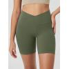image:imageODODOS Cloud Feeling Cross Waist Yoga Shorts with Pockets for Women 6 Crossover High Waist Lounge Biker ShortsDark Olive
