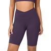 image:imageODODOS Cloud Feeling Crossover Yoga Shorts with Back Pocket for Women 6  8 V High Wasit Lounge Biker ShortsDark Purple