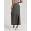 image:imageODODOS Womens Back Split Midi Skirt  Cotton French Terry Drawstring Tie High Waist Casual Long Pencil Skirts with PocketsCharcoal