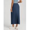 image:imageODODOS Womens Back Split Midi Skirt  Cotton French Terry Drawstring Tie High Waist Casual Long Pencil Skirts with PocketsNavy