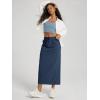 image:imageODODOS Womens Back Split Midi Skirt  Cotton French Terry Drawstring Tie High Waist Casual Long Pencil Skirts with PocketsNavy