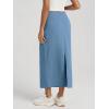 image:imageODODOS Womens Back Split Midi Skirt  Cotton French Terry Drawstring Tie High Waist Casual Long Pencil Skirts with PocketsSteel Blue