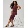 image:imageODODOS Womens Side Shirred Midi Tank Dress Cloud Feeling Crewneck Sleeveless Bodycon DressBurgundy