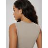 image:imageODODOS Womens Side Shirred Midi Tank Dress Cloud Feeling Crewneck Sleeveless Bodycon DressDark Beige
