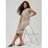 image:imageODODOS Womens Side Shirred Midi Tank Dress Cloud Feeling Crewneck Sleeveless Bodycon DressDark Beige