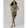 image:imageODODOS Womens Side Shirred Midi Tank Dress Cloud Feeling Crewneck Sleeveless Bodycon DressDark Olive