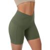 image:imageODODOS Cloud Feeling Cross Waist Yoga Shorts with Pockets for Women 6 Crossover High Waist Lounge Biker ShortsDark Olive