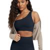 image:imageODODOS Seamless One Shoulder Sports Bra for Women Ribbed Asymmetrical Non Padded Yoga Crop Tank TopsDeep Blue