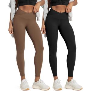 image:imageODODOS 2 Pack Buttery Soft Cross Waist Leggings with Pockets for Women ODCLOUD 25  28 Crossover Lounge Yoga PantsBlackbrunette