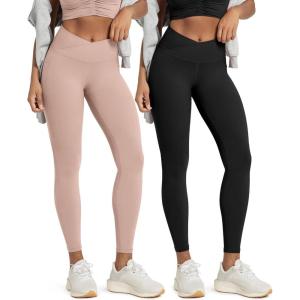 image:imageODODOS 2 Pack Buttery Soft Cross Waist Leggings with Pockets for Women ODCLOUD 25  28 Crossover Lounge Yoga PantsBlackdusty Pink