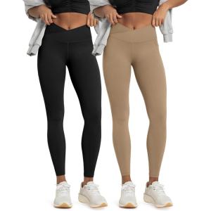 image:imageODODOS 2 Pack Buttery Soft Cross Waist Leggings with Pockets for Women ODCLOUD 25  28 Crossover Lounge Yoga PantsBlacklight Brown