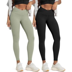image:imageODODOS 2 Pack Buttery Soft Cross Waist Leggings with Pockets for Women ODCLOUD 25  28 Crossover Lounge Yoga PantsBlacklime Stone