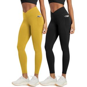 image:imageODODOS 2 Pack Buttery Soft Cross Waist Leggings with Pockets for Women ODCLOUD 25  28 Crossover Lounge Yoga PantsBlackmango Mint