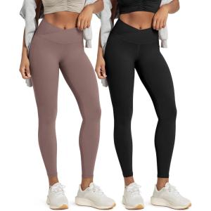 image:imageODODOS 2 Pack Buttery Soft Cross Waist Leggings with Pockets for Women ODCLOUD 25  28 Crossover Lounge Yoga PantsBlackpurple Taupe