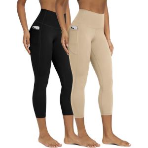 image:imageODODOS 2Pack Buttery Soft Lounge Yoga Leggings with Pockets for Women 23  25  28 High Waist Yoga PantsBlackbeige