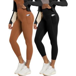image:imageODODOS 2Pack Buttery Soft Lounge Yoga Leggings with Pockets for Women 23  25  28 High Waist Yoga PantsBlackcaramel