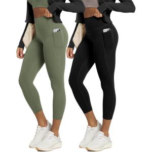 image:imageODODOS 2Pack Buttery Soft Lounge Yoga Leggings with Pockets for Women 23  25  28 High Waist Yoga PantsBlackdark Olive