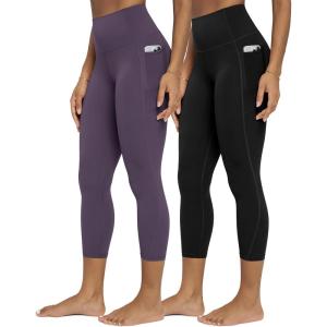 image:imageODODOS 2Pack Buttery Soft Lounge Yoga Leggings with Pockets for Women 23  25  28 High Waist Yoga PantsBlackdark Purple