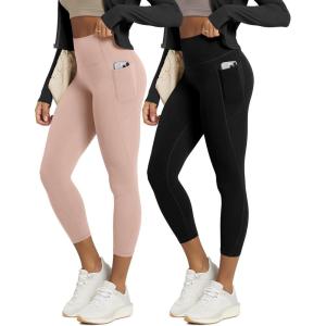 image:imageODODOS 2Pack Buttery Soft Lounge Yoga Leggings with Pockets for Women 23  25  28 High Waist Yoga PantsBlackdusty Pink