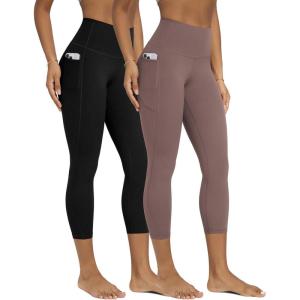 image:imageODODOS 2Pack Buttery Soft Lounge Yoga Leggings with Pockets for Women 23  25  28 High Waist Yoga PantsBlackpurple Taupe