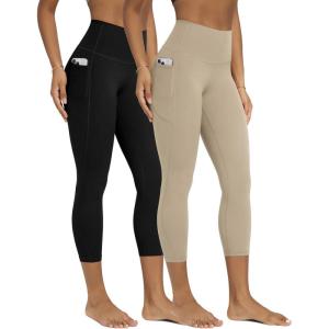 image:imageODODOS 2Pack Buttery Soft Lounge Yoga Leggings with Pockets for Women 23  25  28 High Waist Yoga PantsBlackshaker Beige